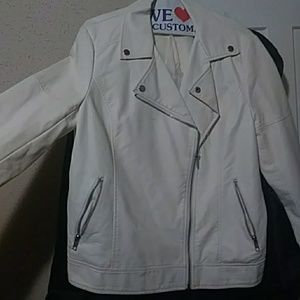 Cream Moto faux leather coat